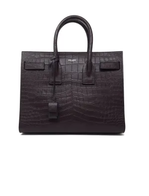 Saint Laurent Brown 'Sac De Jour' SM Embossed Croc Tote W/Strap