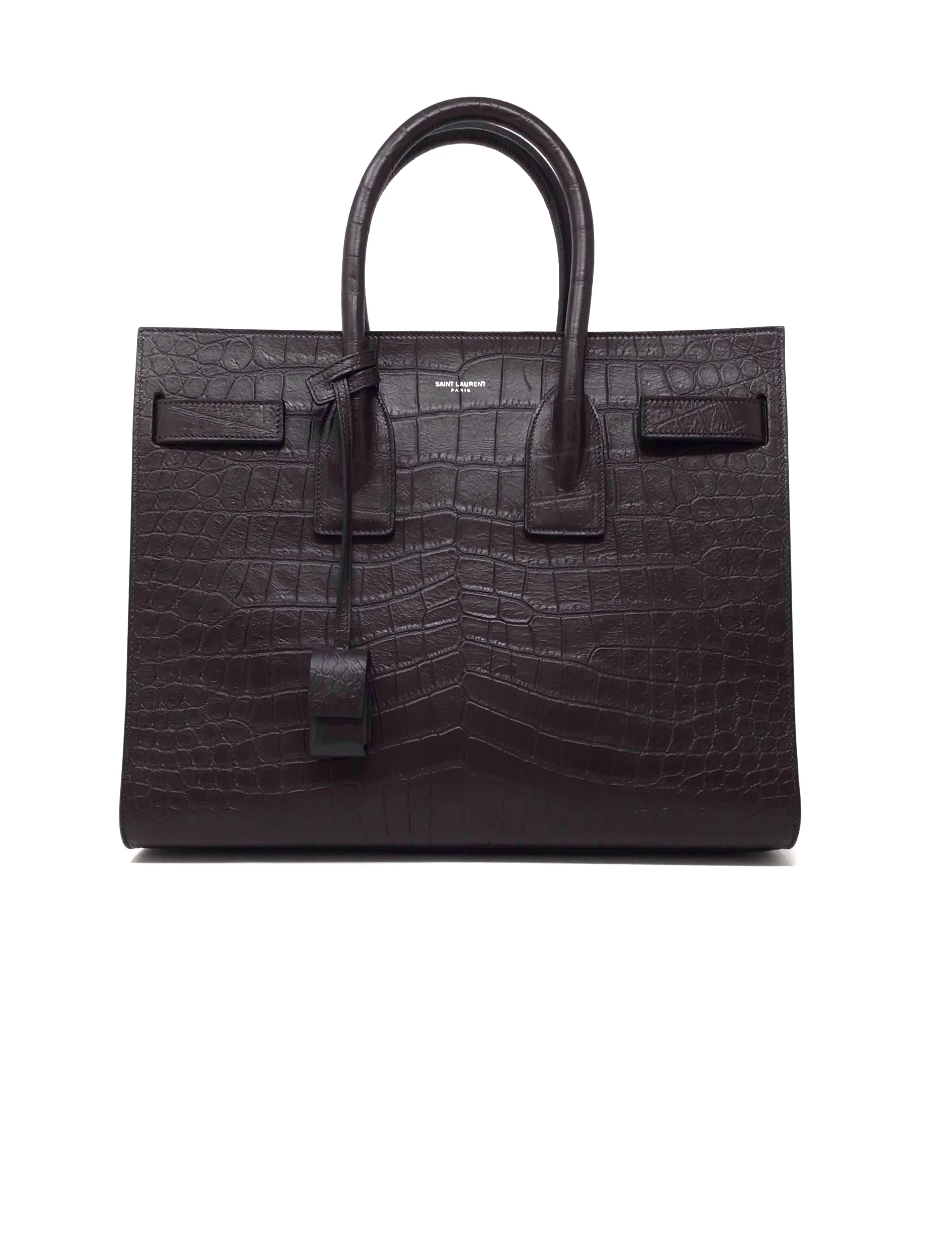 Saint Laurent Brown 'Sac De Jour' SM Embossed Croc Tote W/Strap