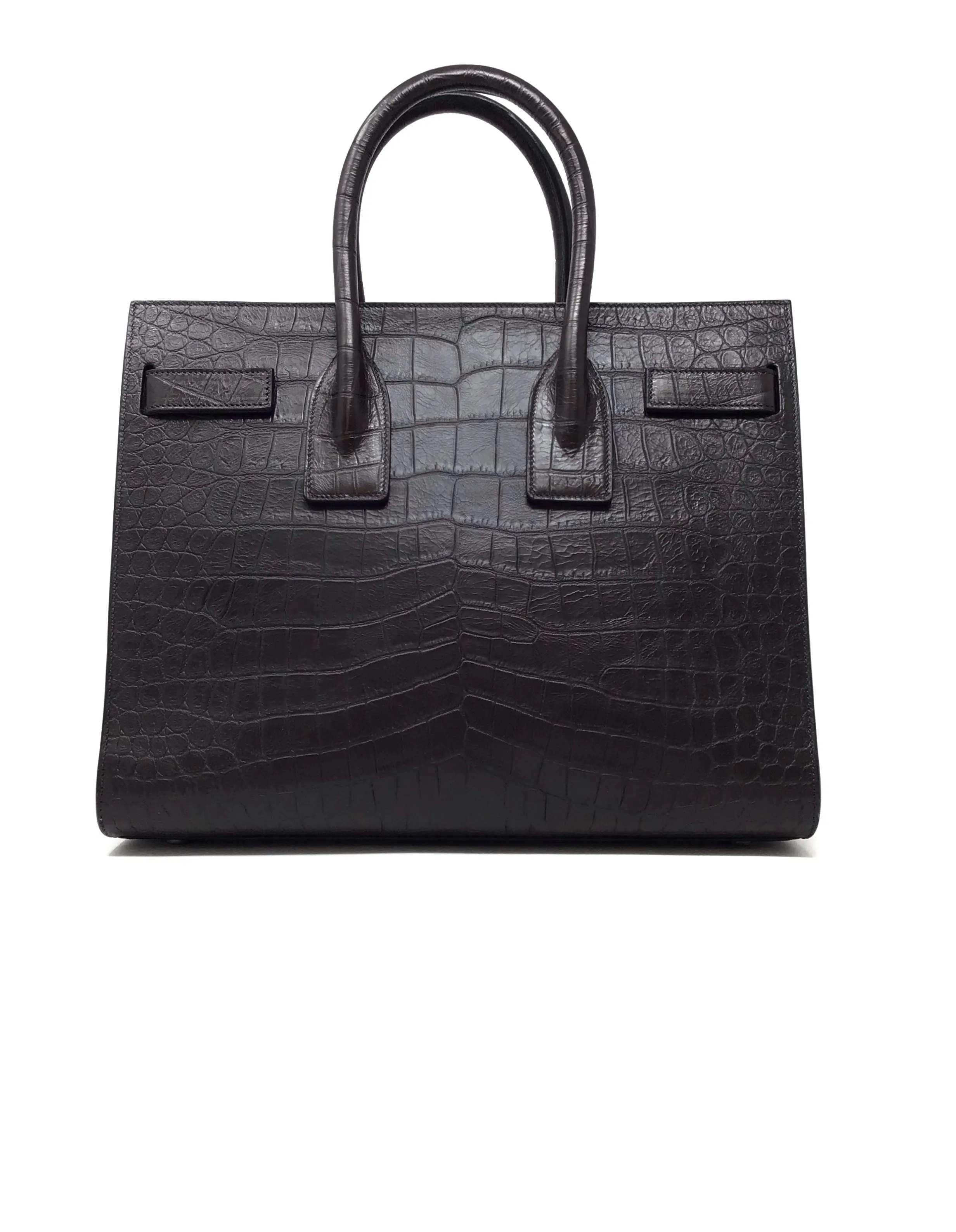 Saint Laurent Brown 'Sac De Jour' SM Embossed Croc Tote W/Strap