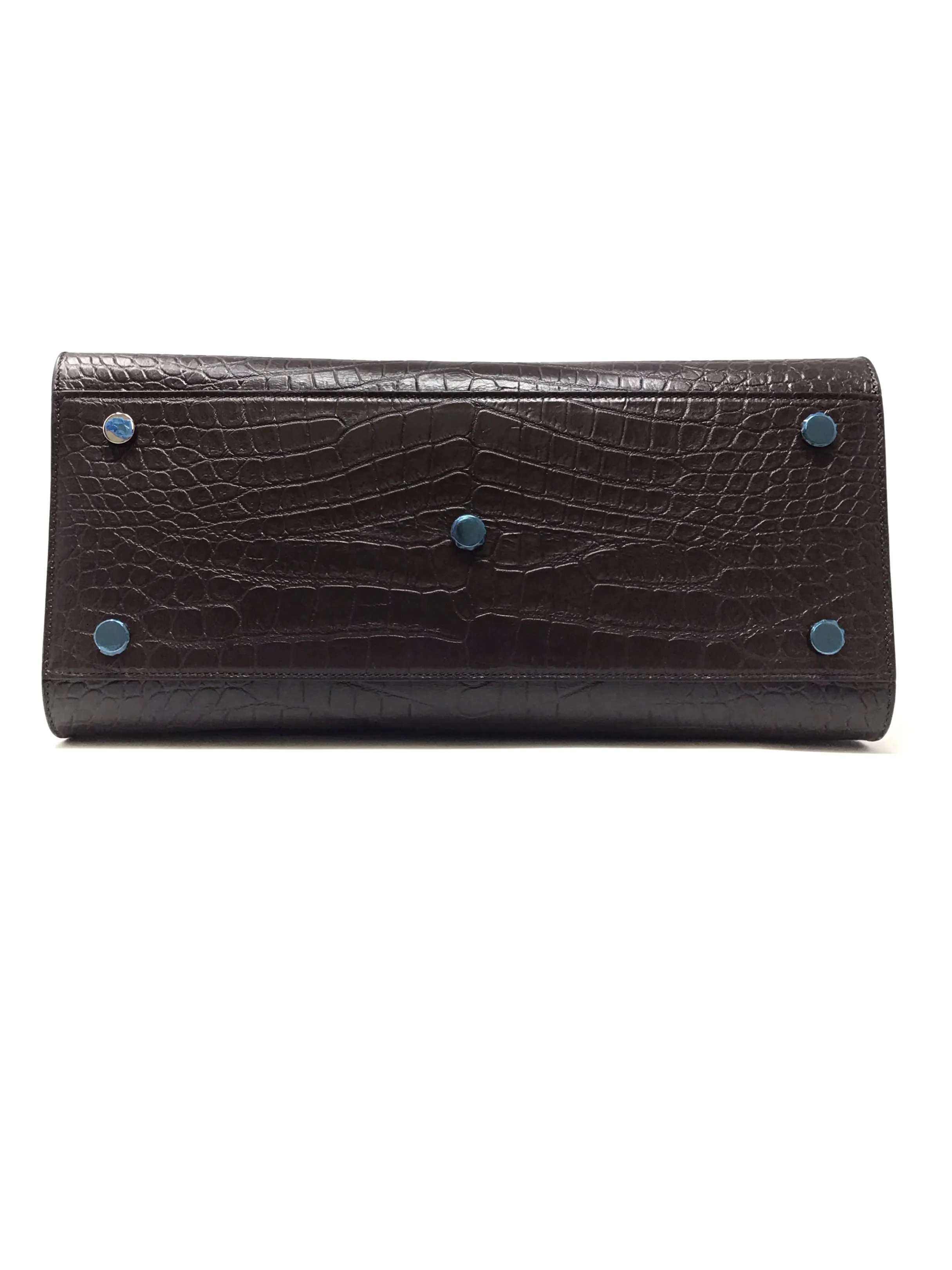 Saint Laurent Brown 'Sac De Jour' SM Embossed Croc Tote W/Strap