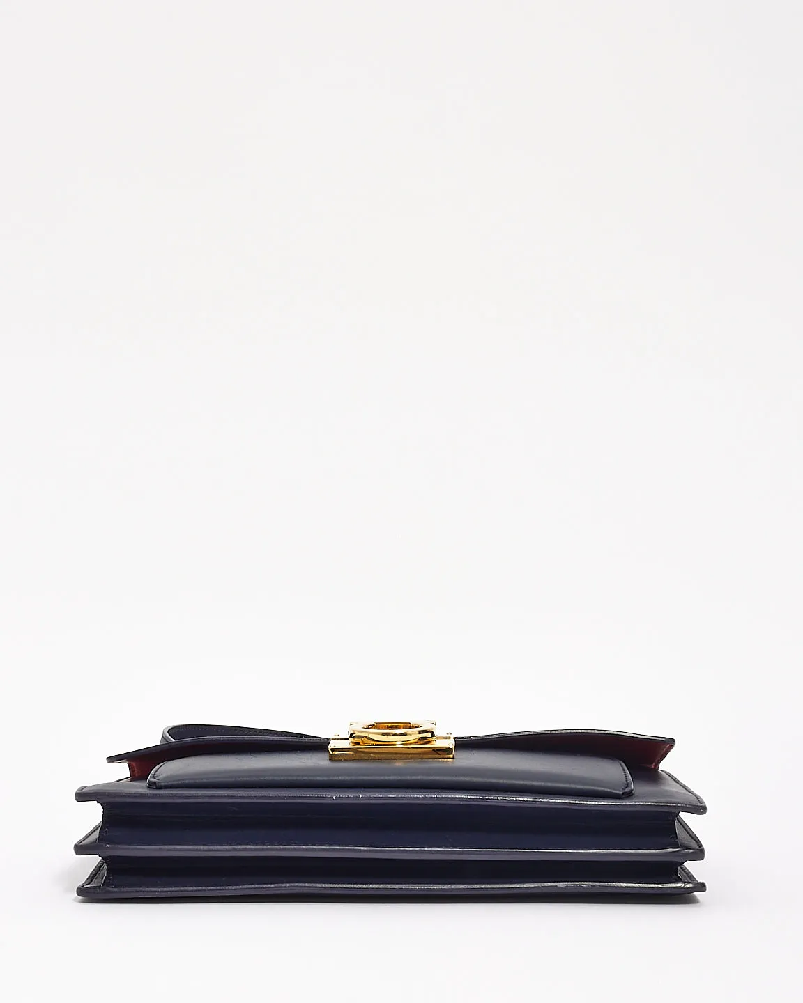 Salvatore Ferragamo Navy Blue Smooth Calfskin Leather Gancini Marisol Satchel