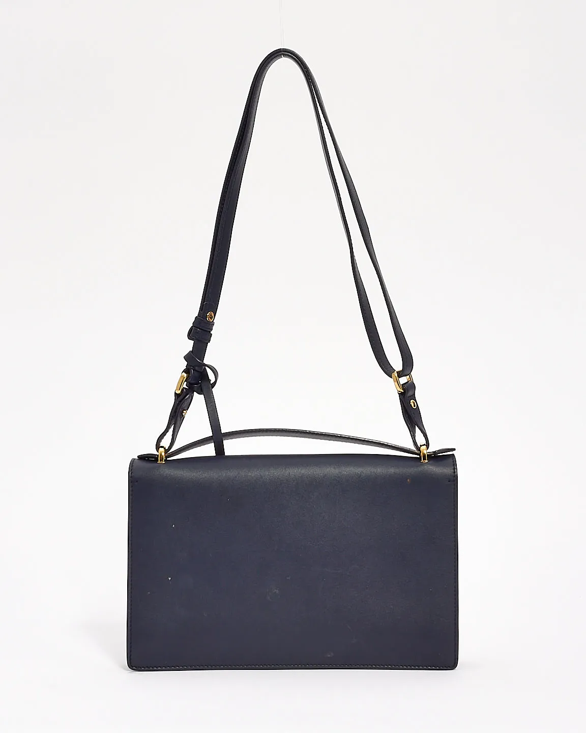 Salvatore Ferragamo Navy Blue Smooth Calfskin Leather Gancini Marisol Satchel