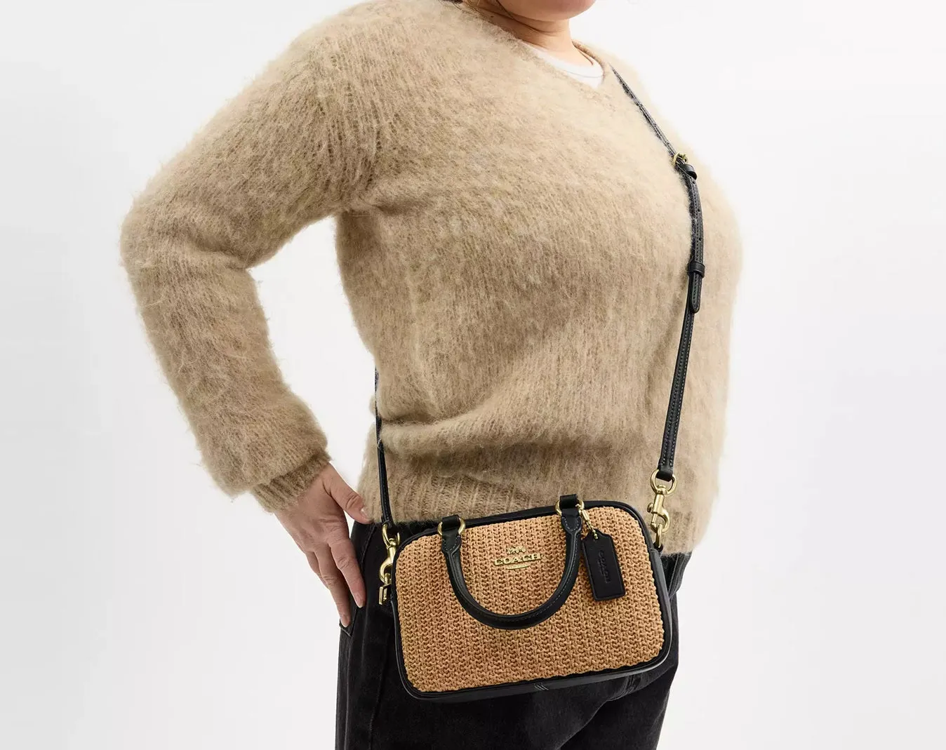 Satchel Crossbody Bag Straw Toast Black Coach