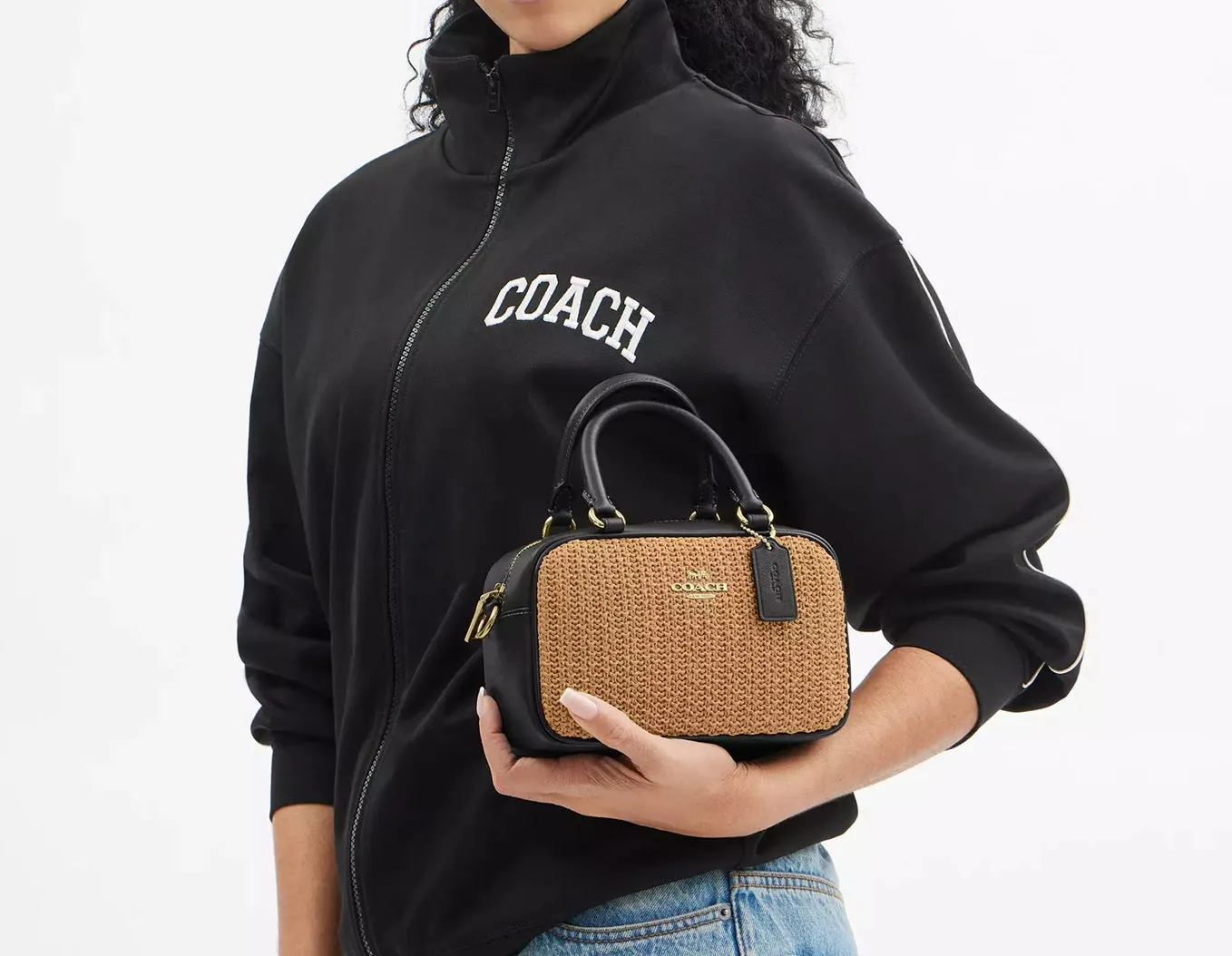 Satchel Crossbody Bag Straw Toast Black Coach