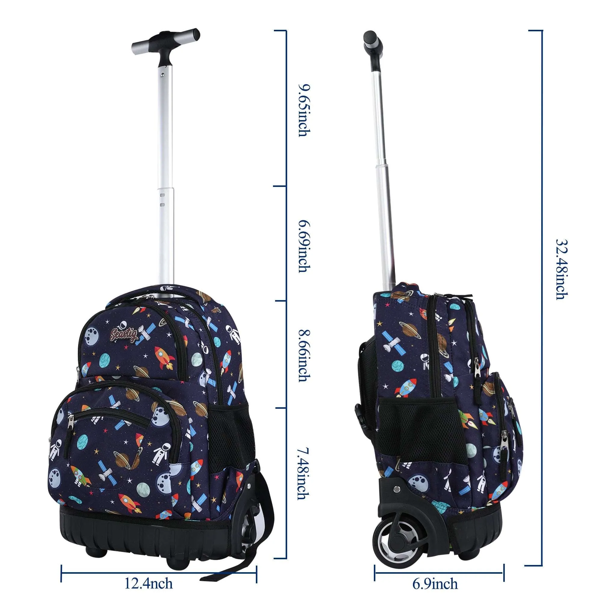 seastig 16 inch Navyblue Space Rolling Backpack for Kids