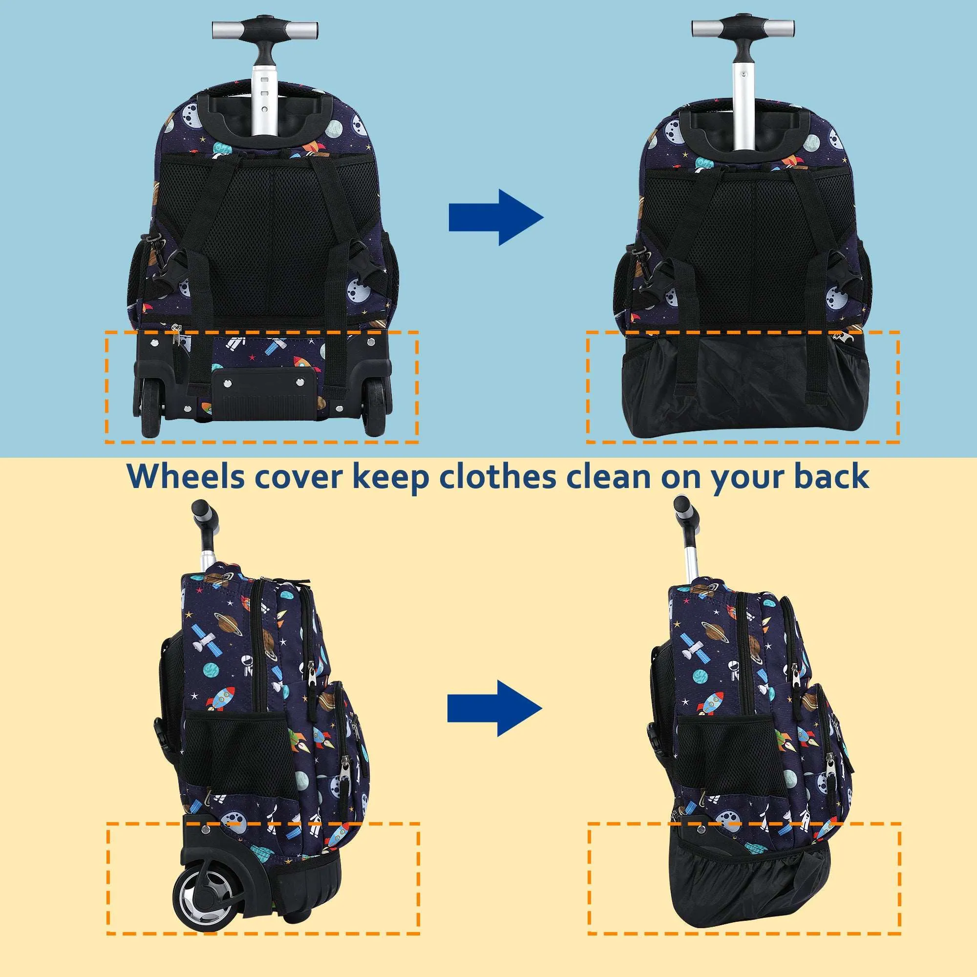 seastig 16 inch Navyblue Space Rolling Backpack for Kids