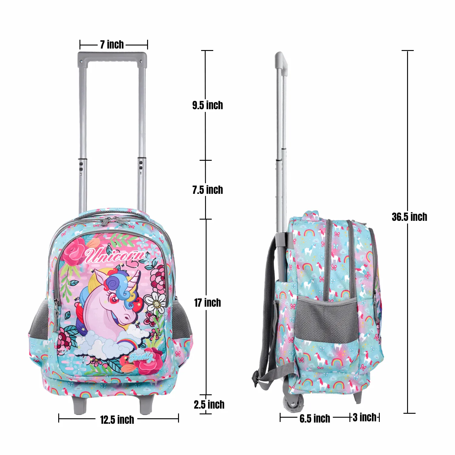 Seastig Unicorn 18 inch Double Handle Rolling Backpack for Kids