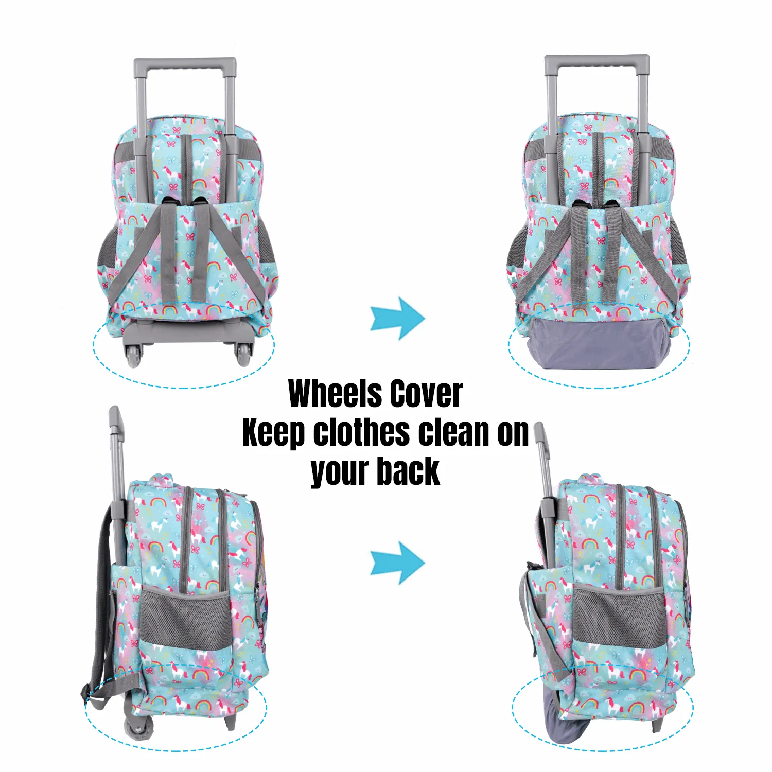 Seastig Unicorn 18 inch Double Handle Rolling Backpack for Kids