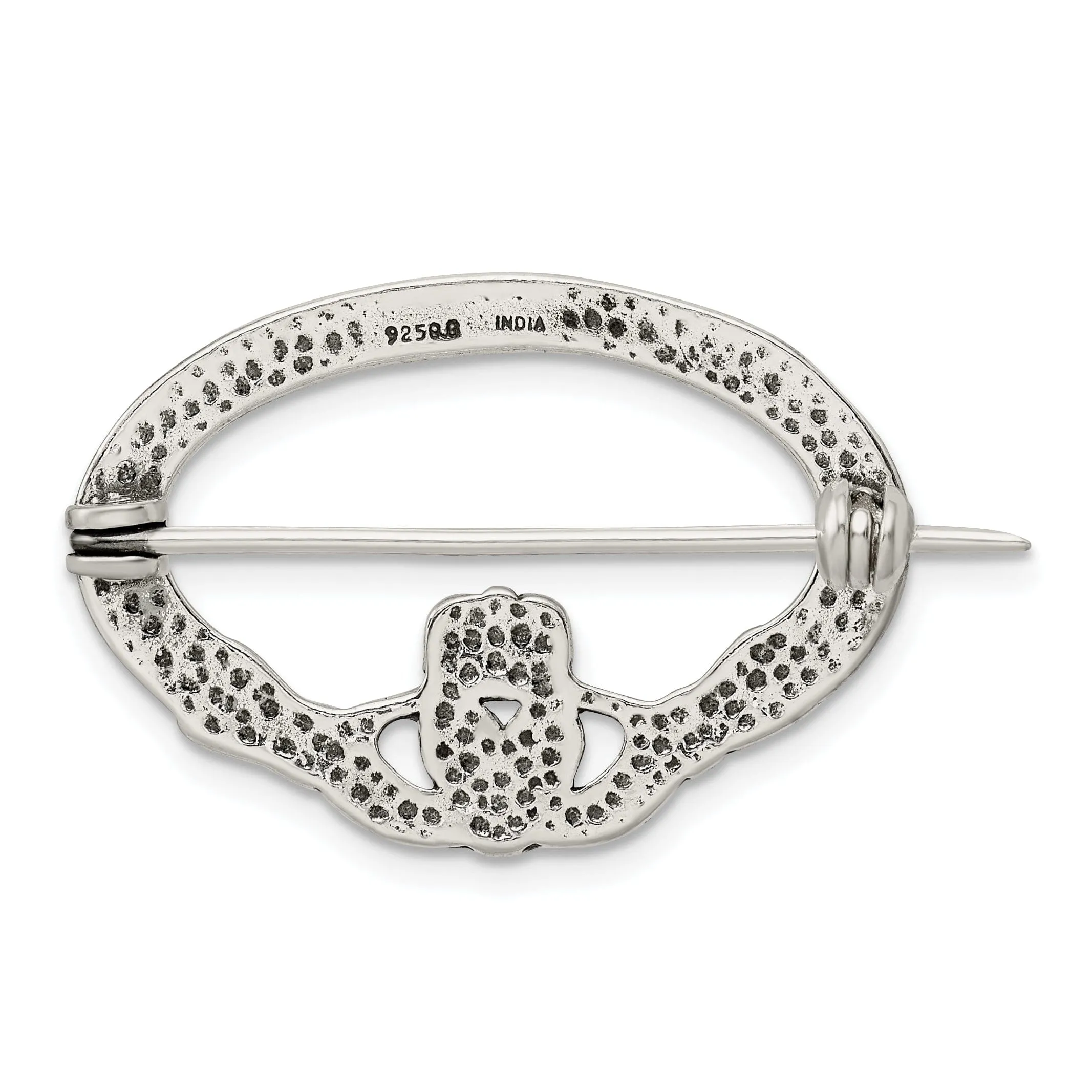 Silver Polished Antiqued Finish Claddagh Pin
