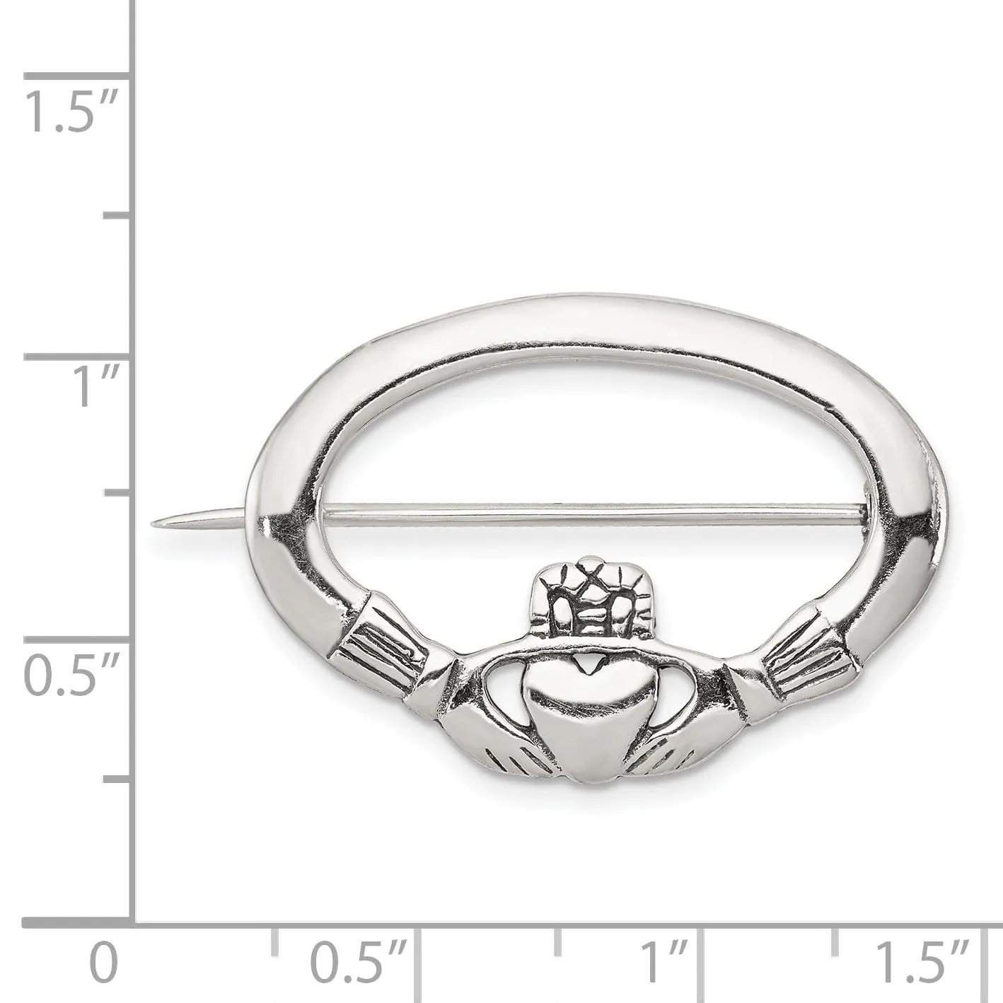 Silver Polished Antiqued Finish Claddagh Pin