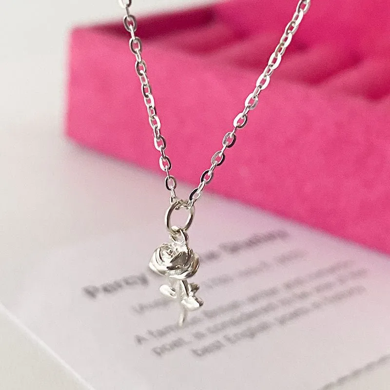 Silver Rose Necklace (Solid Silver)
