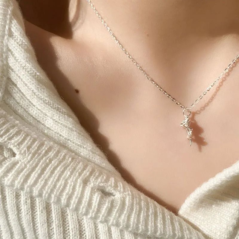 Silver Rose Necklace (Solid Silver)