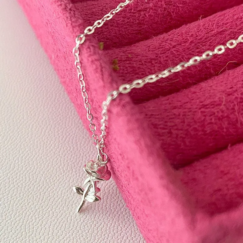Silver Rose Necklace (Solid Silver)