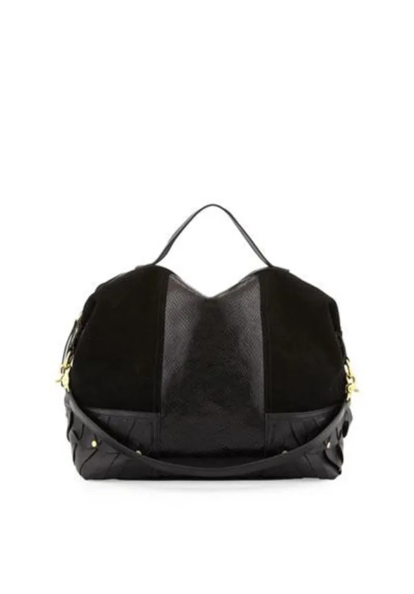 Snake-Embossed Taltha Suede Satchel Bag
