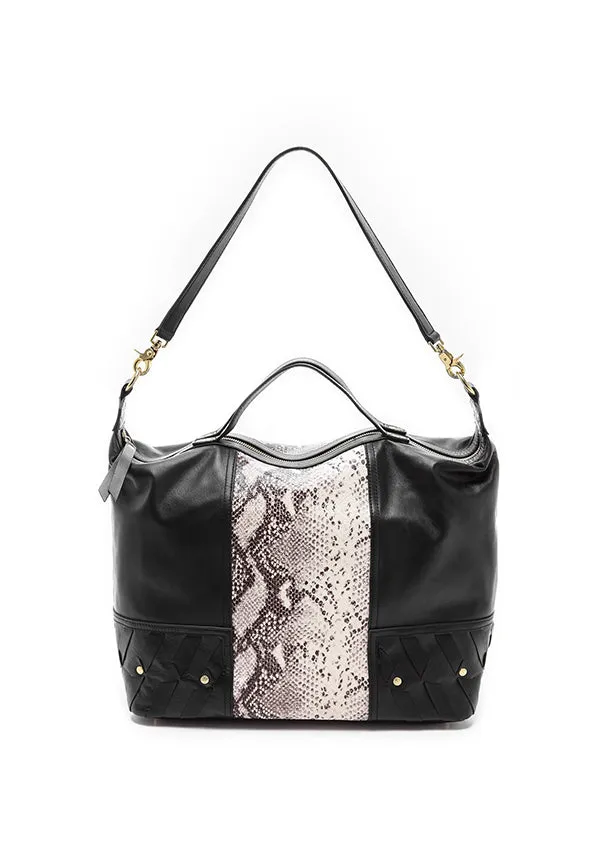 Snake-Embossed Taltha Suede Satchel Bag