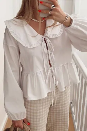Solid Color Lace-Up Long Sleeve Cardigan Shirt
