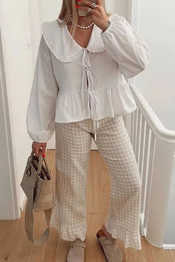 Solid Color Lace-Up Long Sleeve Cardigan Shirt