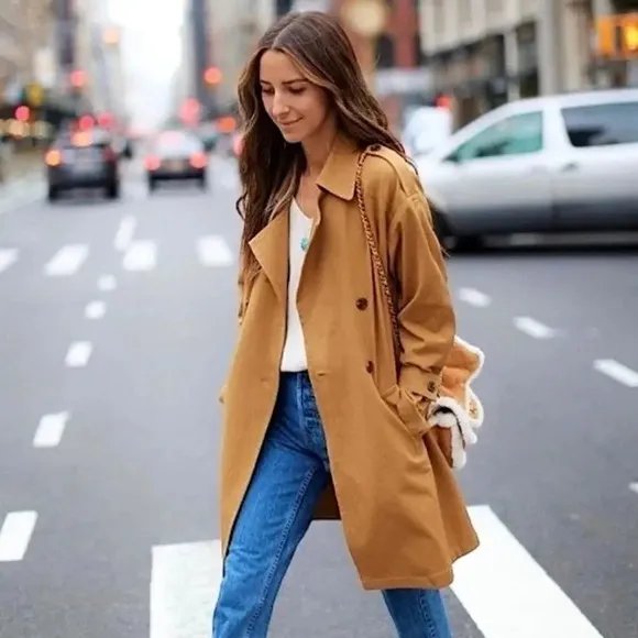 Something Navy Easy Oversize Trench Coat Overcoat in Tan Bronze Camel Size M