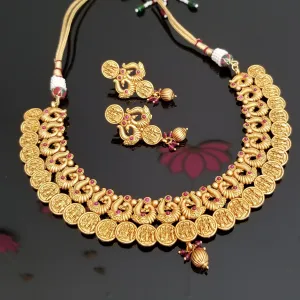 South Indian Traditional Ram Parivar Peacock Necklace Set With Matte Gold Finish JT17