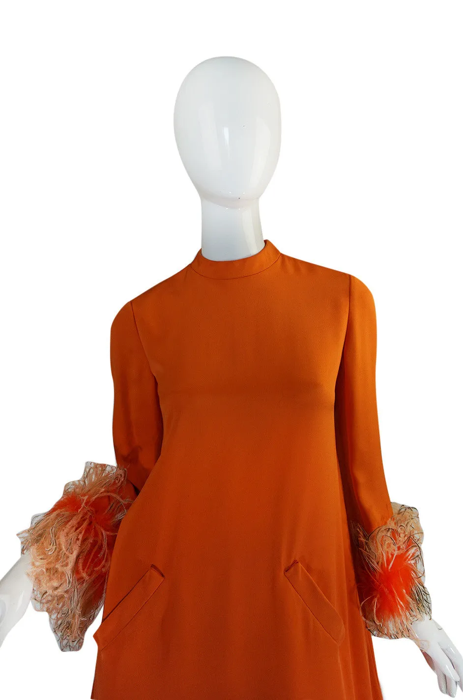 Spectacular 1960s Geoffrey Beene Silk & Feather Dress