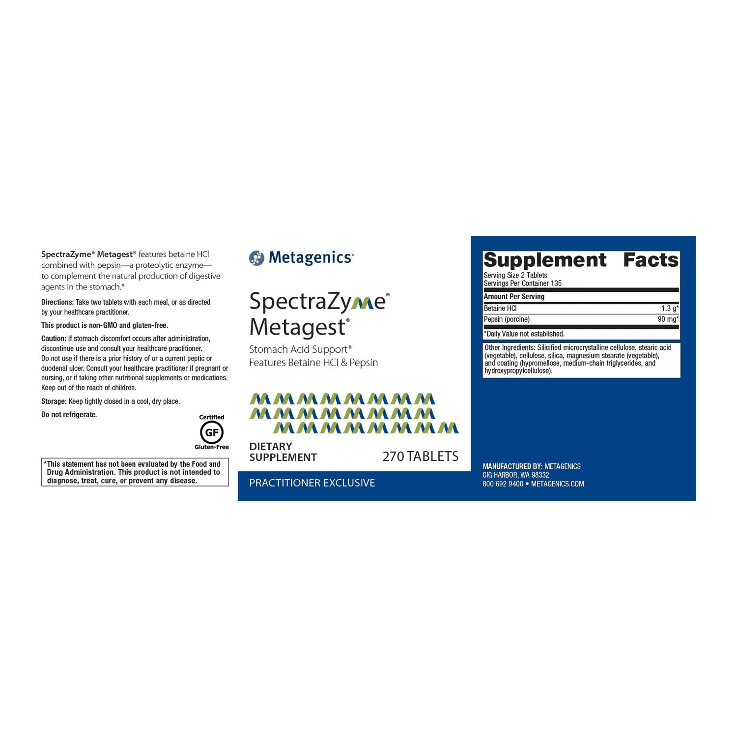 SpectraZyme® Metagest® (formerly Metagest) <br>Stomach Acid Support* Features Betaine HCl & Pepsin