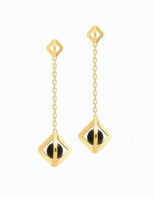 Square Cage with Sphere Dangling Earrings