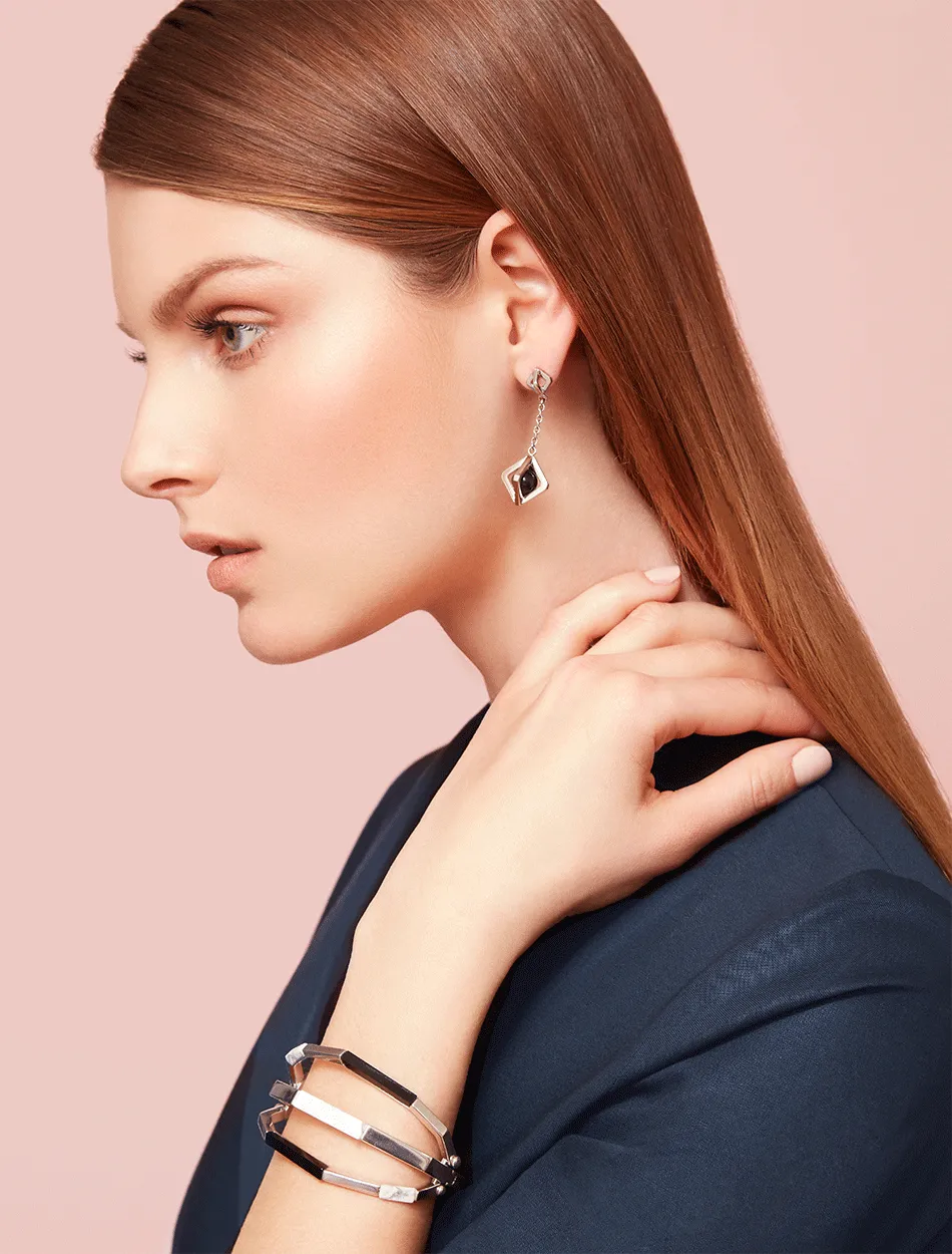 Square Cage with Sphere Dangling Earrings