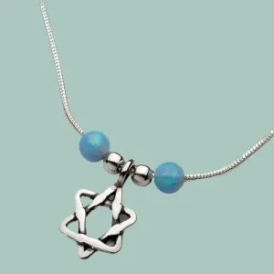 Star of David Necklace , Sterling silver necklace with blue opals