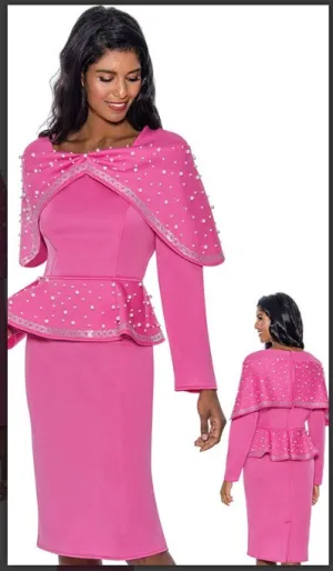Stellar Looks 1701 Designer Church Suit Long Sleeves Crystals On The Cape Collar