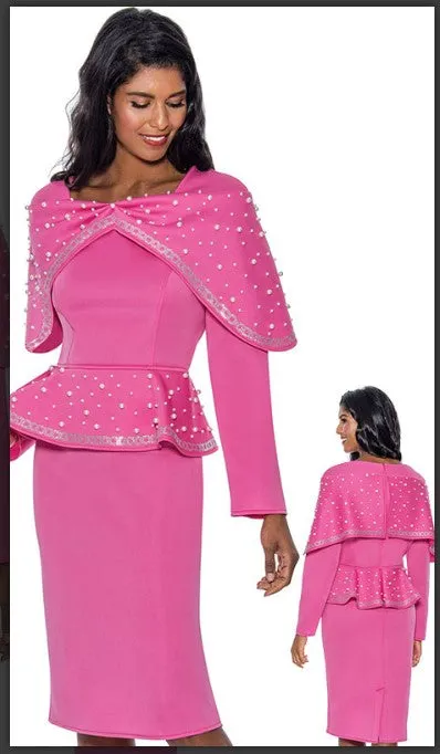 Stellar Looks 1701 Designer Church Suit Long Sleeves Crystals On The Cape Collar