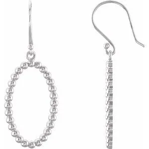 Sterling Silver Oval Beaded Design Earrings