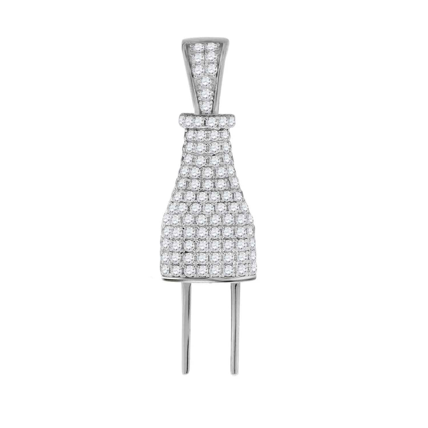 Sterling Silver  Round Cubic Zirconia CZ Two Pin Plug Cluster Charm Pendant