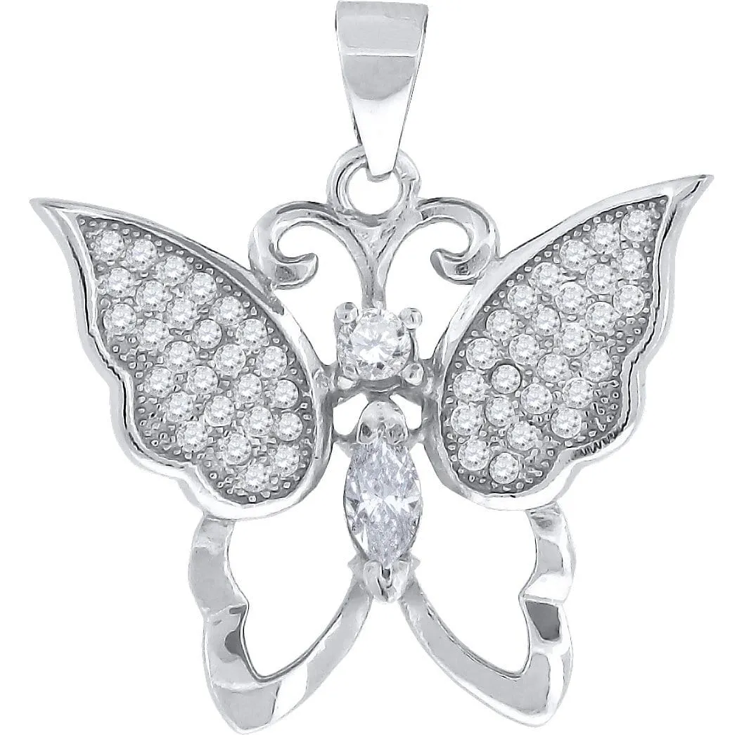 Sterling Silver Womens Round Cubic Zirconia CZ Butterfly Fashion Pendant