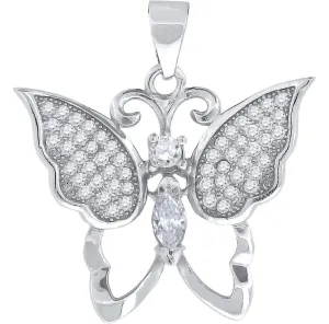 Sterling Silver Womens Round Cubic Zirconia CZ Butterfly Fashion Pendant