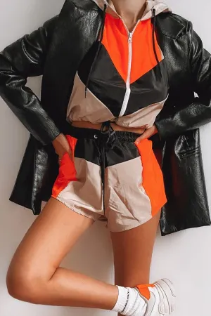Stone Orange Shell Hooded Jacket & Shorts - Jettie