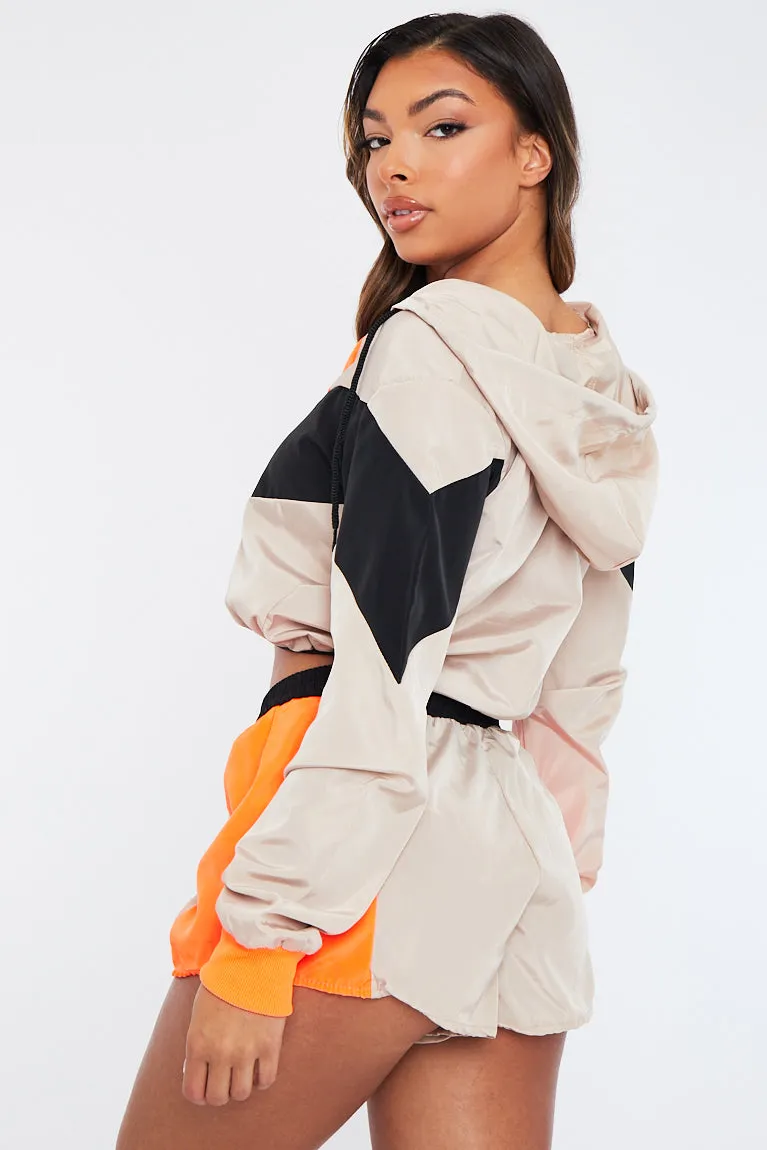 Stone Orange Shell Hooded Jacket & Shorts - Jettie
