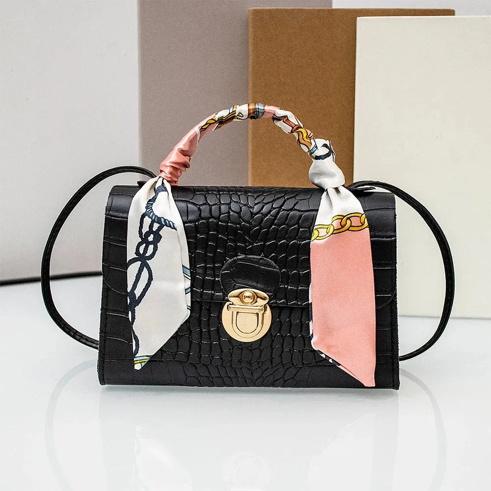 Summer PU Leather Tote with Scarf