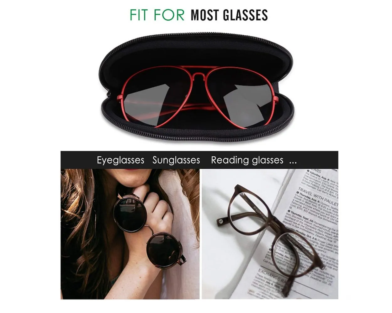 Sunglasses Soft Case Zipper Eyeglass Case with Belt Clip