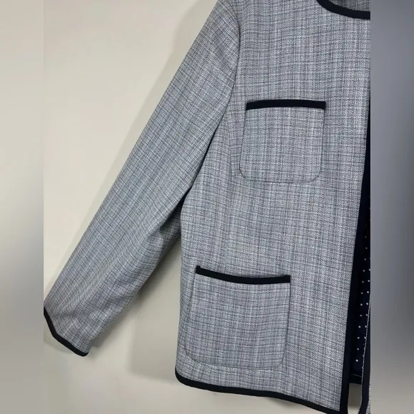 TALBOTS White &amp; Black Westport Tweed Open Front Blazer Jacket - Women’s Size 18