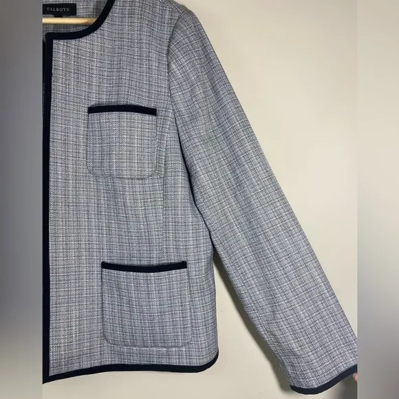 TALBOTS White &amp; Black Westport Tweed Open Front Blazer Jacket - Women’s Size 18