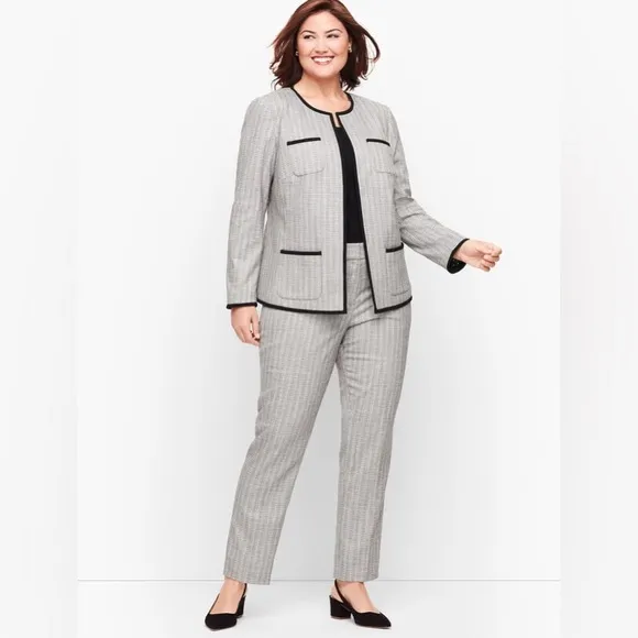 TALBOTS White &amp; Black Westport Tweed Open Front Blazer Jacket - Women’s Size 18