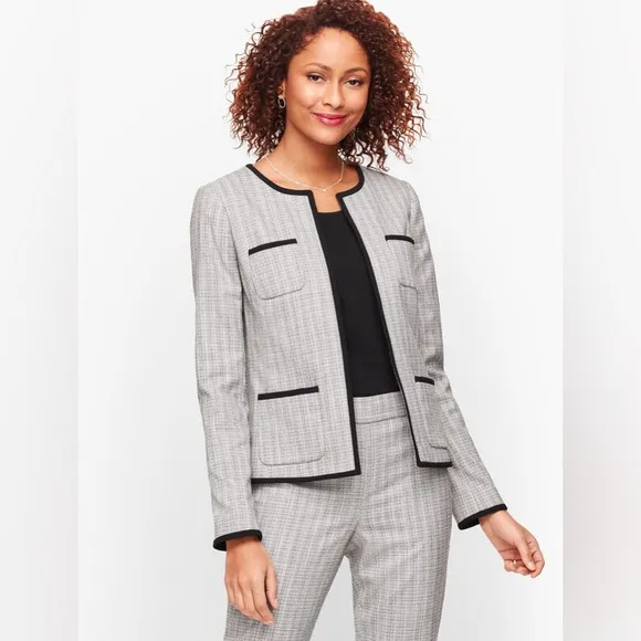TALBOTS White &amp; Black Westport Tweed Open Front Blazer Jacket - Women’s Size 18