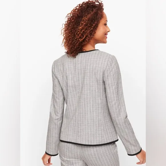 TALBOTS White &amp; Black Westport Tweed Open Front Blazer Jacket - Women’s Size 18