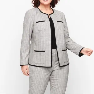TALBOTS White &amp; Black Westport Tweed Open Front Blazer Jacket - Women’s Size 18