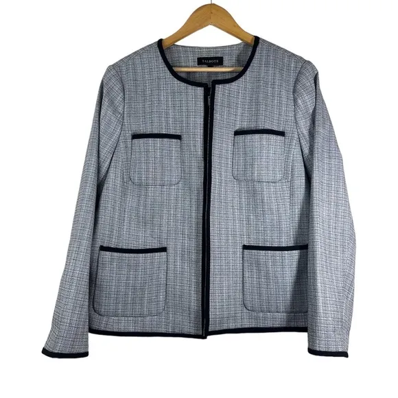 TALBOTS White &amp; Black Westport Tweed Open Front Blazer Jacket - Women’s Size 18