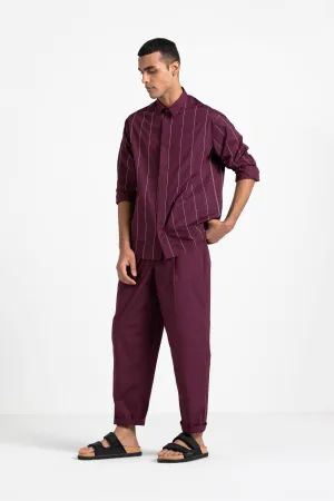 THREE   -   Linear Embroidered Shirt - Wine