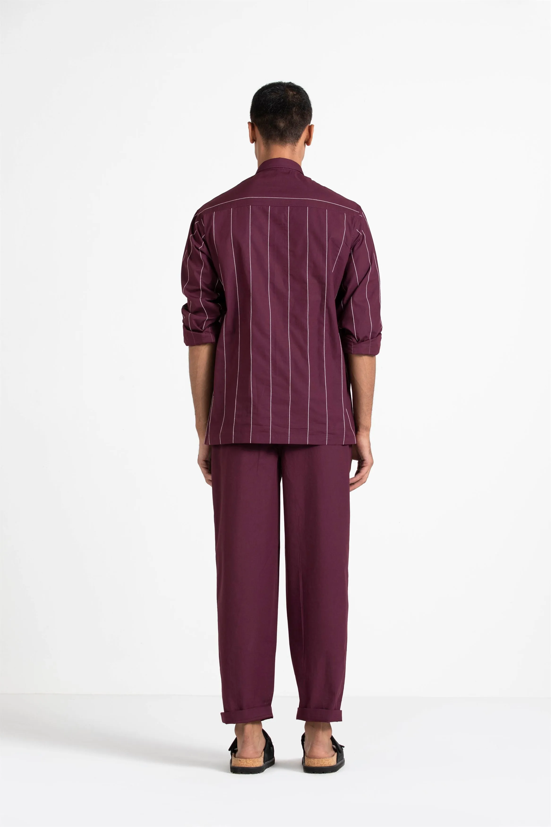 THREE   -   Linear Embroidered Shirt - Wine