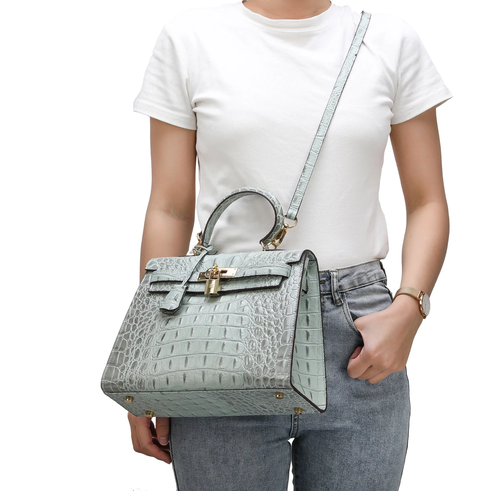 Tiffany & Fred Alligator Embossed Leather Satchel/Shoulder Bag