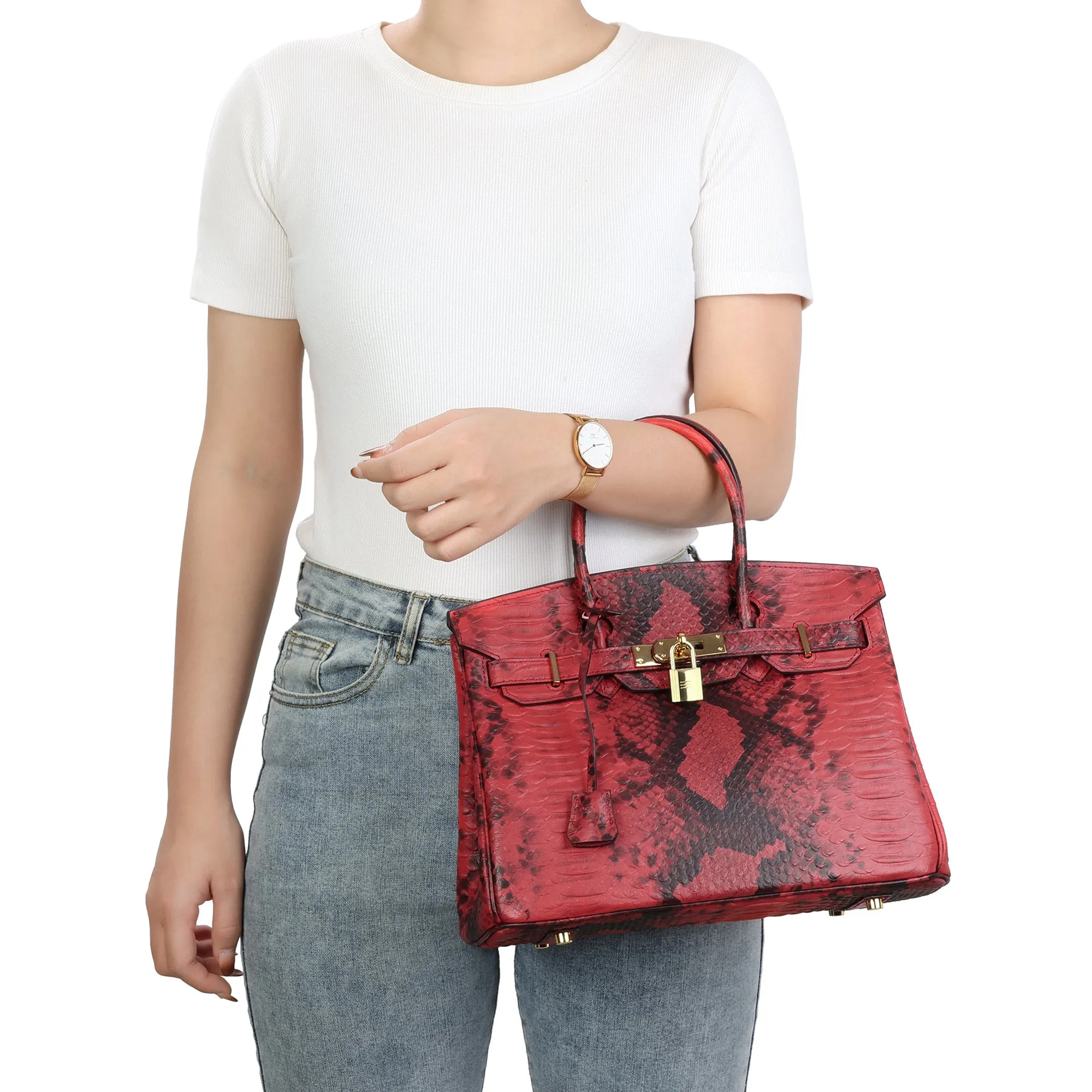 Tiffany & Fred Snakeskin Embossed Leather Satchel/Shoulder Bag