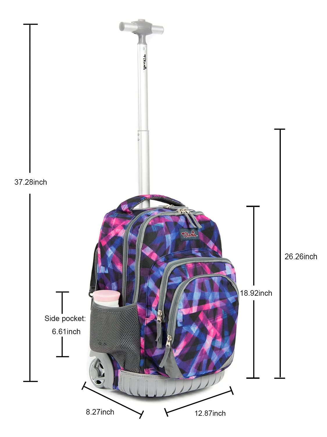 Tilami 18-inch Purple Cloth Strip Rolling Backpack for Kids